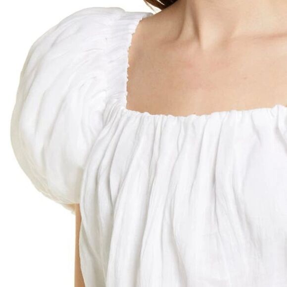 Frame Ruched Crop Puff Sleeve Blouse in Blanc‎ Size Medium - Picture 4 of 10